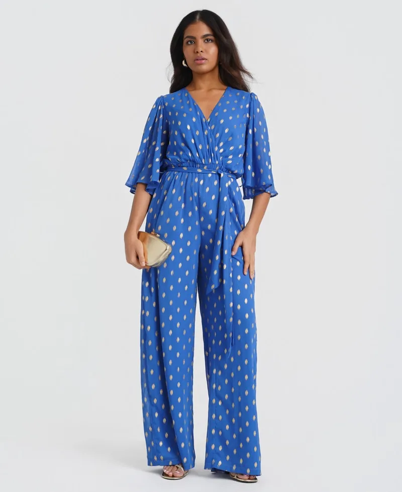 Blue Foil Angel Sleeve Jumpsuit | Size: 12