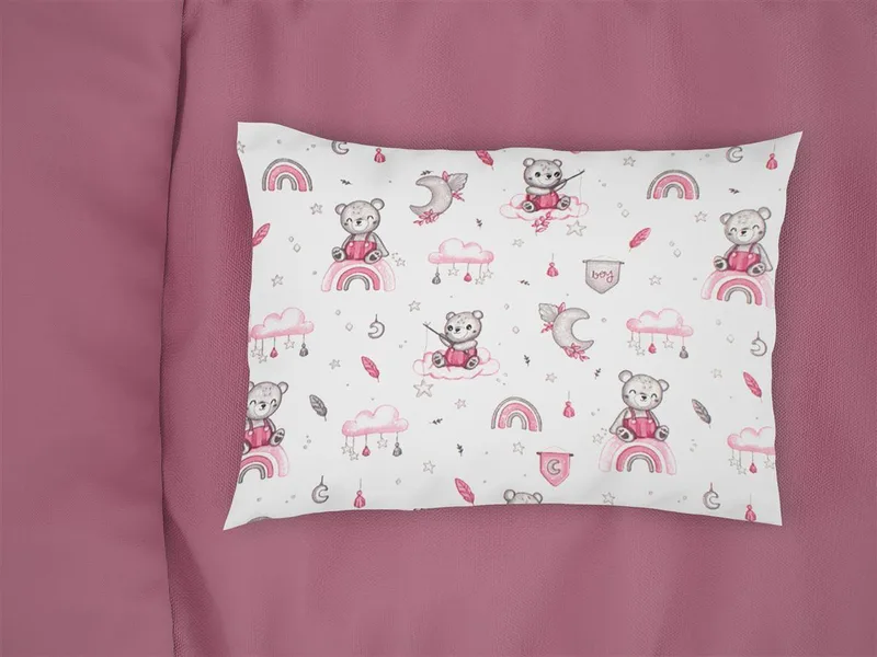 Μαξιλαροθήκη Εμπριμέ kids Cloudy Bear 582 50X70 White-Ροζ 100% Cotton