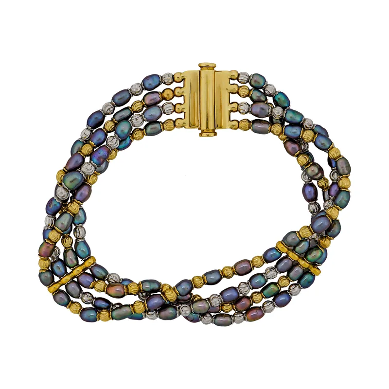 Βραχιόλι με Multi Mαύρα-Γκρι Τahitian Pearls από Δίχρωμο Χρυσό 14 Καρατίων VR878