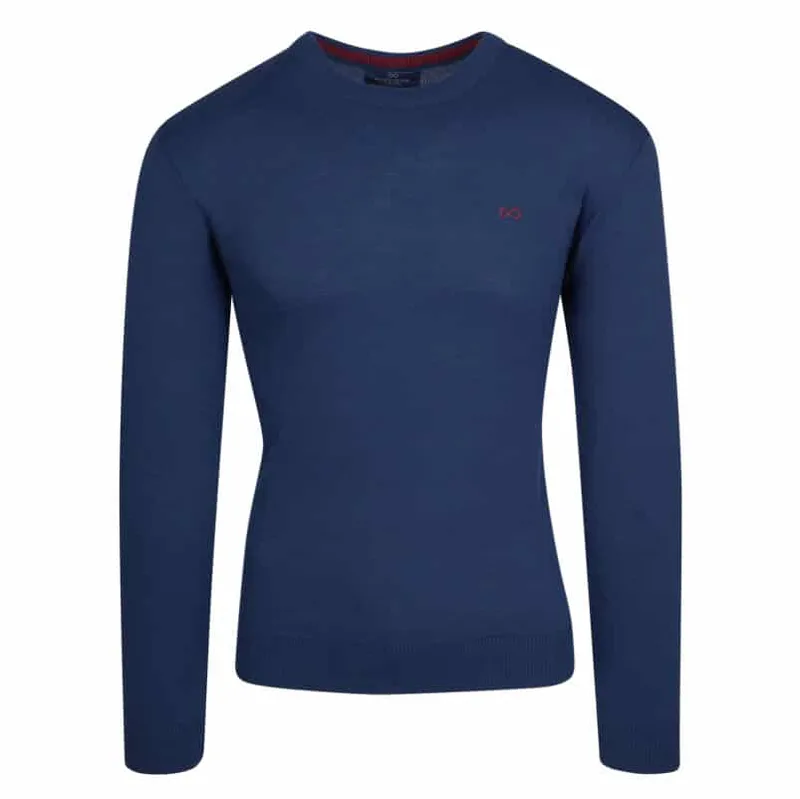 Signature Πουλόβερ Μπλε Ρουά Round Neck in Cotton (Modern Fit)