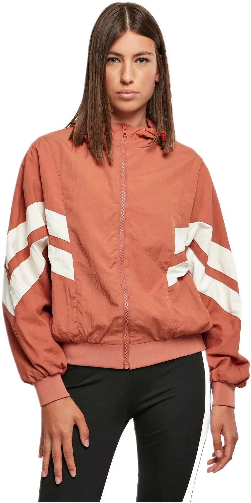 Ladies Crinkle Batwing Jacket Urban Classics TB2664-04433 terracotta/whitesand