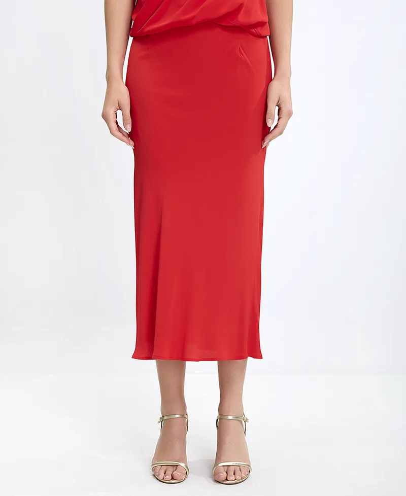 Seventy Venezia Γυναικεία Φούστα Midi με Σατινέ Υφή Slim Fit σε Κόκκινο