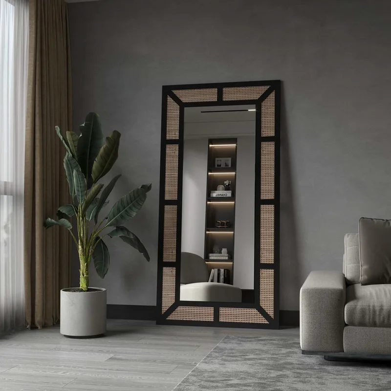 Καθρέπτης Δαπέδου Rattan - Black 985Etr1123 (90x180 cm)