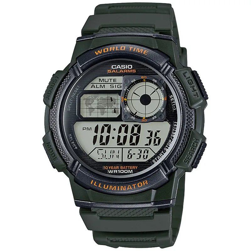 CASIO Collection Digital Khaki Rubber Strap AE-1000W-3AVEF