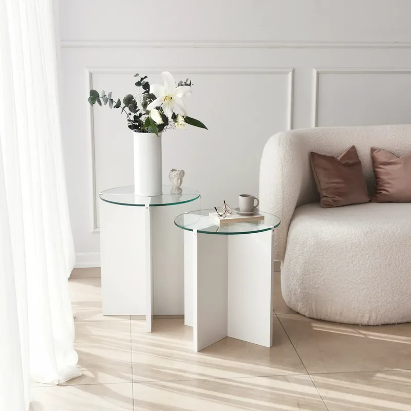 Τραπέζι Ζιγόν (2 Τεμάχια) Lily - White 552Nos2245 (Φ40x45; Φ40x50)