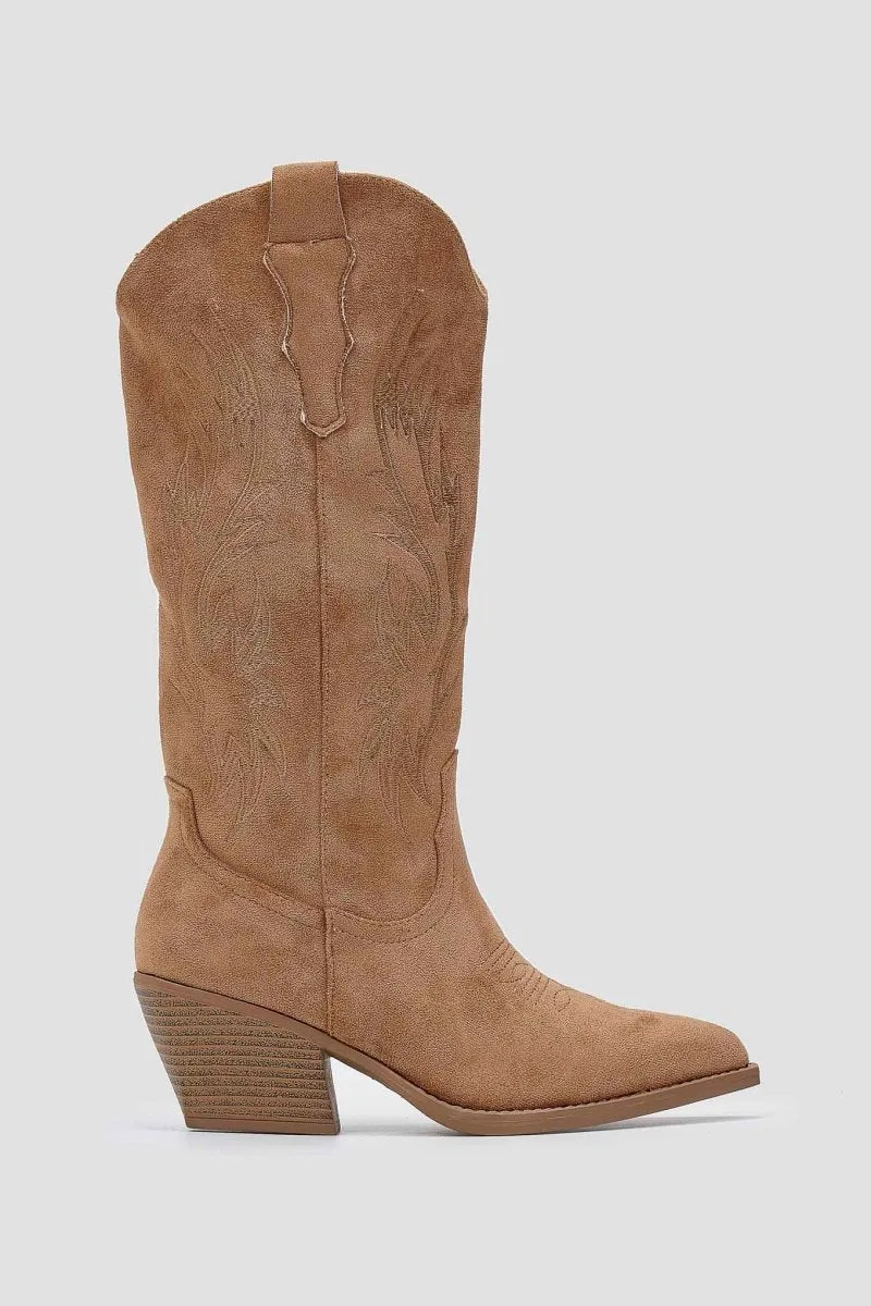 Ideal shoes Cowboy boots - 6398A - Camel Suede
