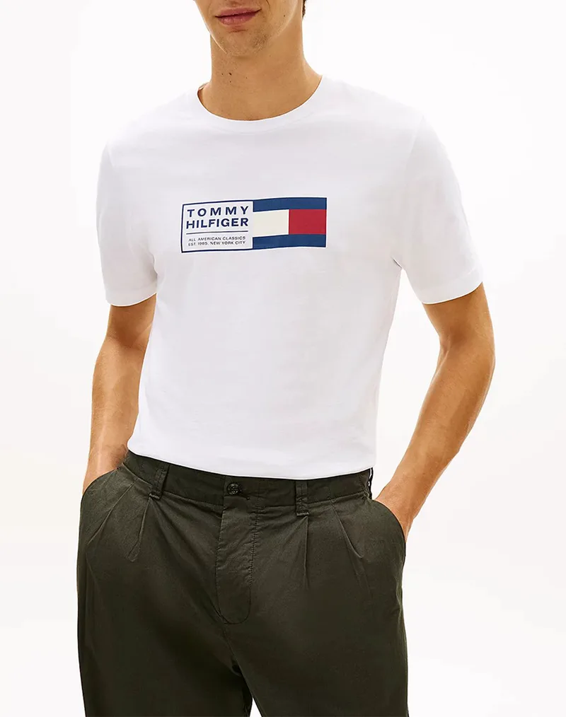 TOMMY HILFIGER BRAND LOVE TEXT BOX TEE MW0MW42366-YBR White