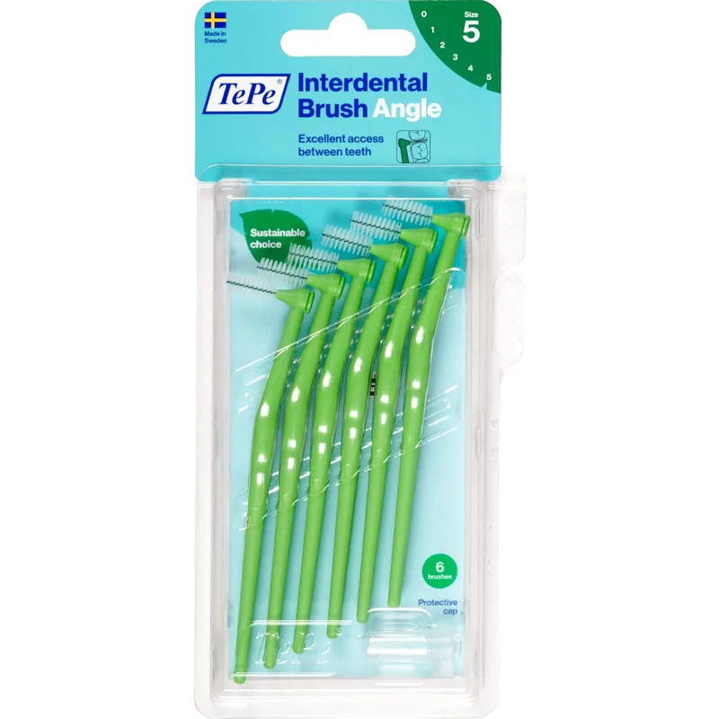 TePe Angle Interdental Brush Angle Μεσοδόντια Βουρτσάκια Καθαρισμού με Μακριά Λαβή & Κεκλιμένη Κεφαλή 6 Τεμάχια - Size 5 (0.8 mm)