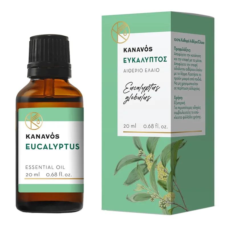 Kanavos Eucalyptus Essential Oil Αιθέριο Έλαιο για Φυσικό Αρωματισμό του Χώρου, Κατάλληλο για Εισπνοές που Προσφέρει Χαλάρωση & Ευεξία 20ml - Ευκάλυπτος
