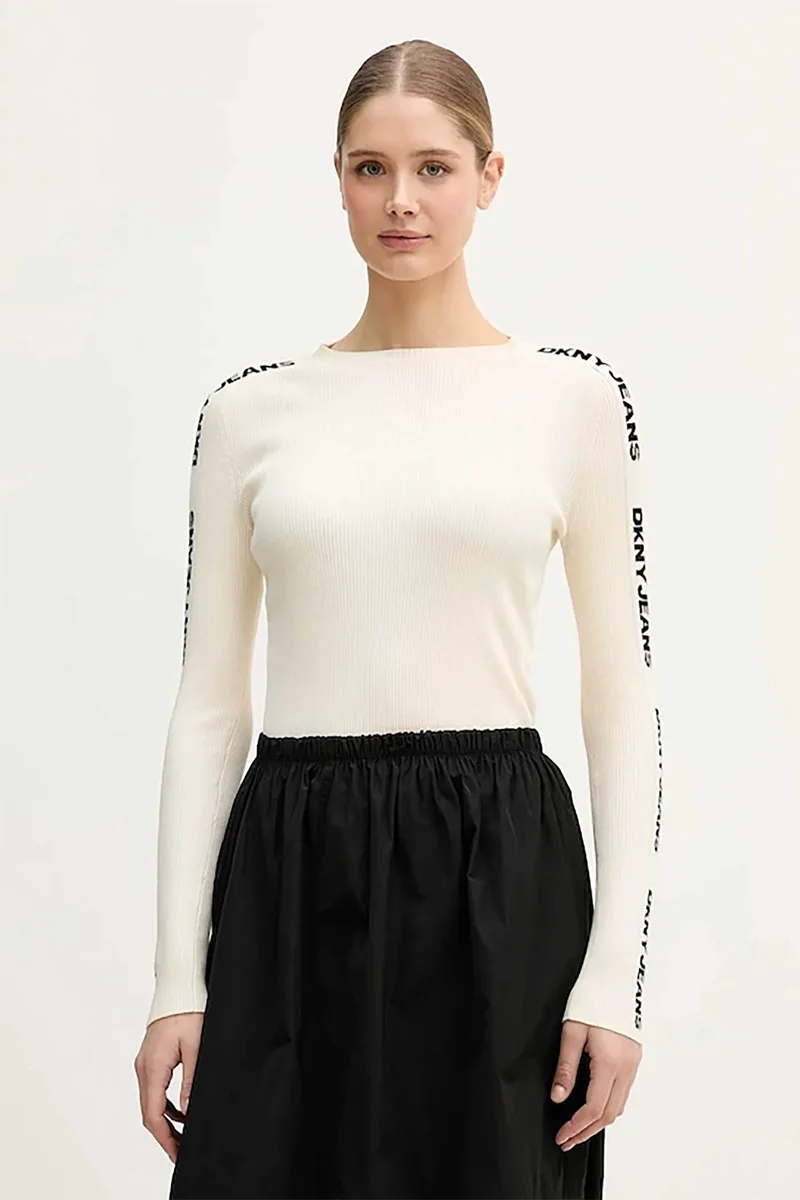 DKNY γυναικείο πουλόβερ με all-over logo print ribbed - DJ6R0104 Εκρού
