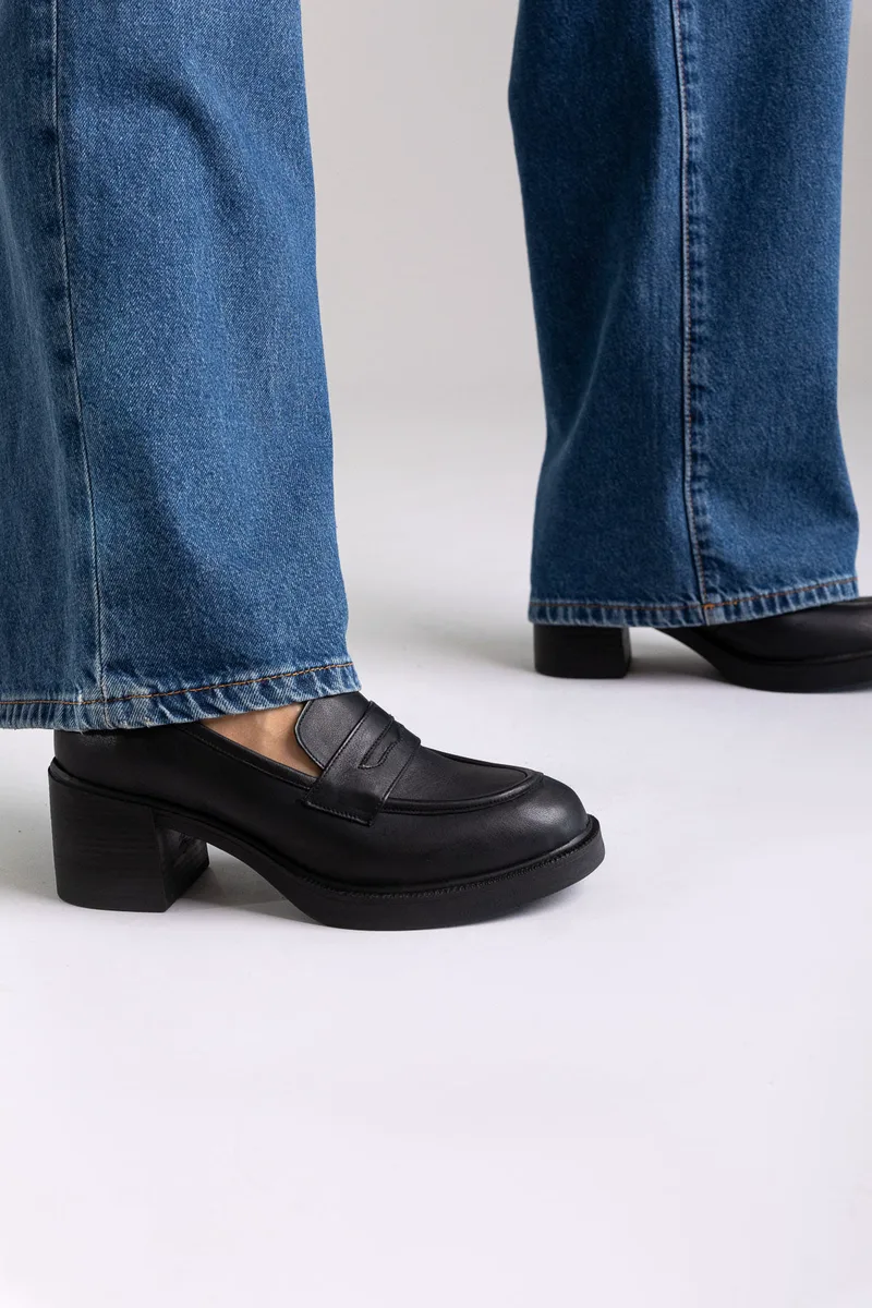 TFP Leather Loafers Block Heel - 8071 - Black Matte