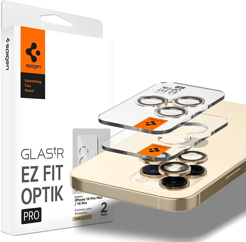 Spigen GLAS.tR EZ Fit OPTIK Pro Camera Lens Protector - Αντιχαρακτικό Προστατευτικό Γυαλί για Φακό Κάμερας Apple iPhone 14 Pro / 14 Pro Max - 2 Τεμάχια - Χρυσό (AGL05598)