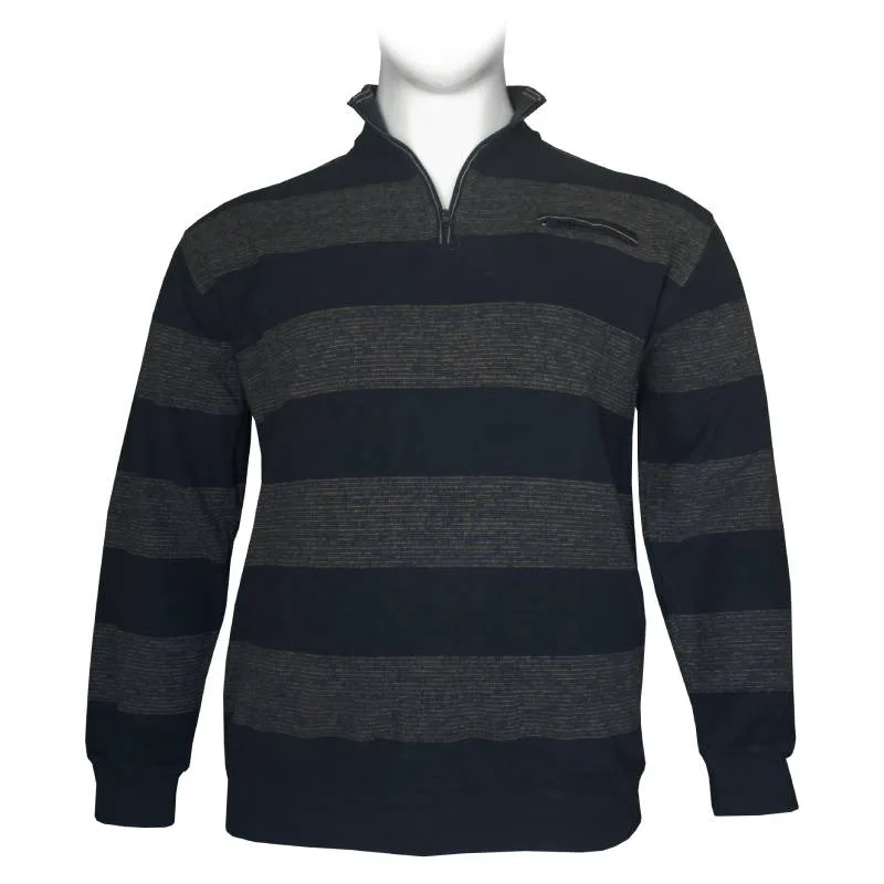 Zipper Polo wool feel "Ocean Team" της Leo Collection με τσέπη στο στήθος και κεντητές λεπτομέρειες - Dark Blue