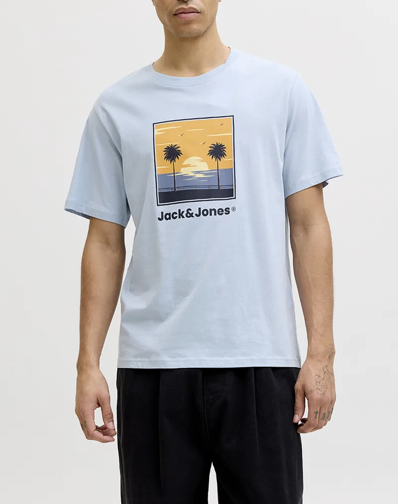 JACK&JONES JJPERRY TEE SS CREW NECK 12288351-CELESTIAL BLUE Ciel