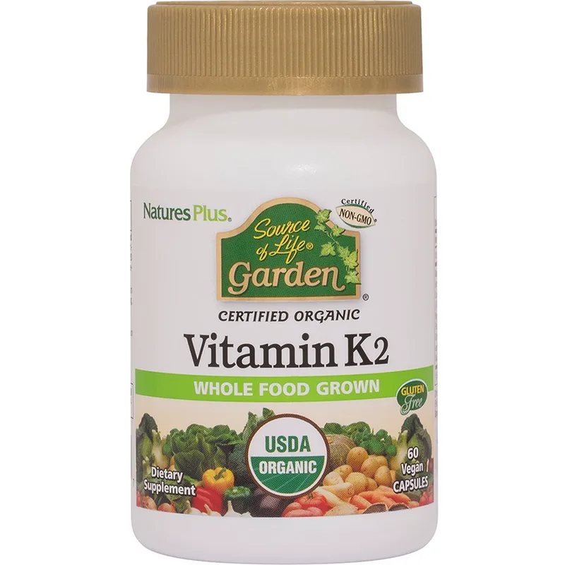 Natures Plus Source of Life Garden Vitamin K2 120μg Συμπλήρωμα Διατροφής Βιταμίνης Κ2 & Μείγματος Βιολογικών Τροφών για την Καλή Υγεία των Οστών & Φυσιολογική Αιμοποίηση 60veg.caps