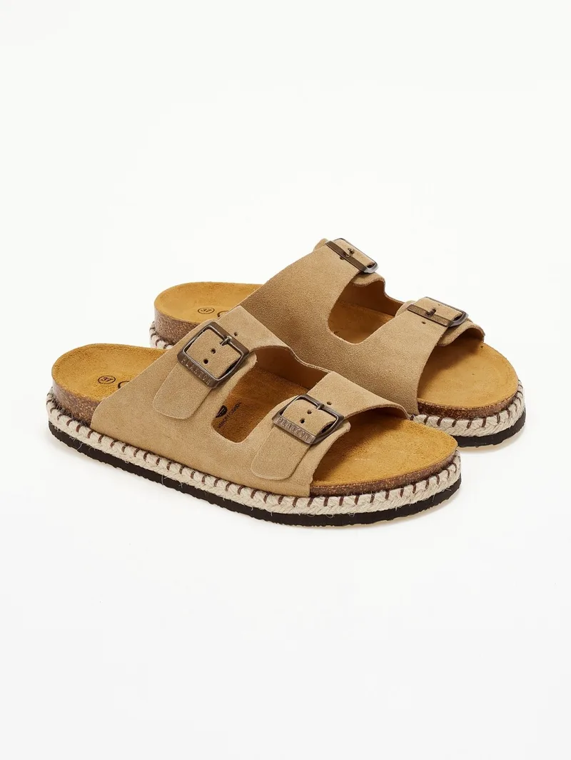 Plakton Suede Sandals with Rope Detail - 180010 YU - Μπεζ