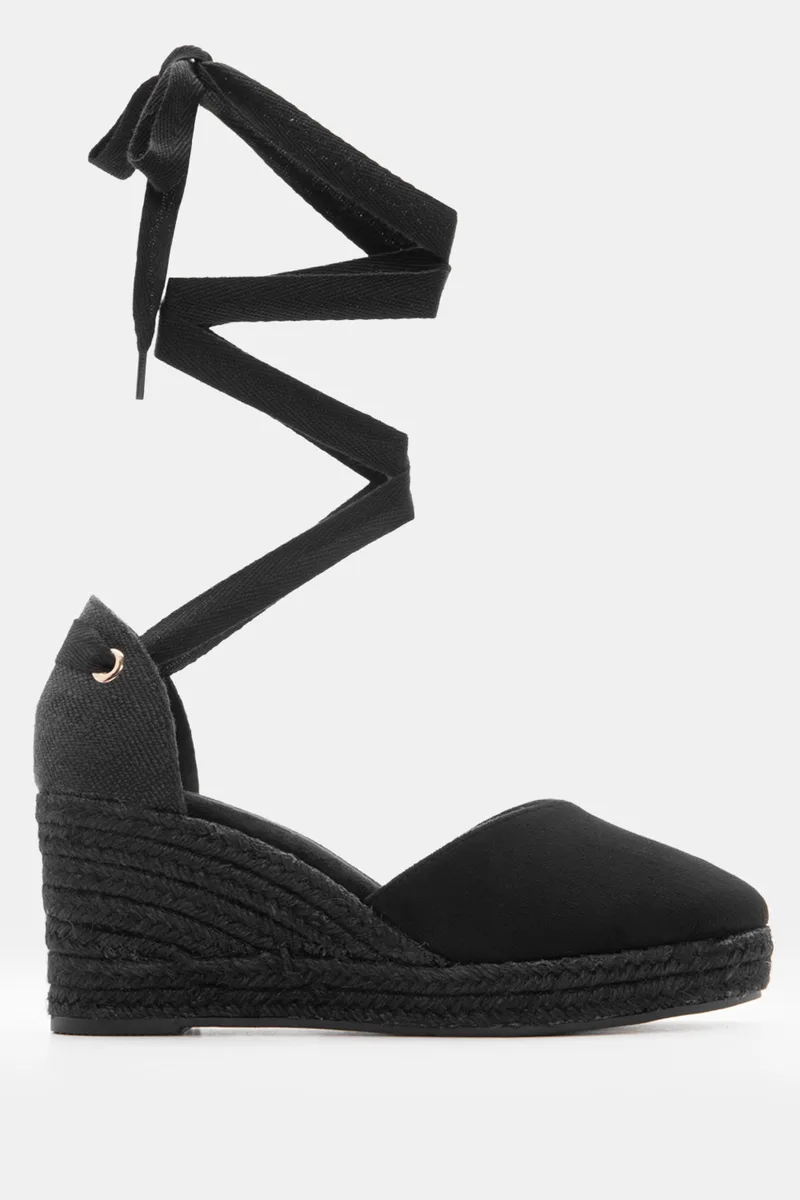 LUIGI DESIGN - Πλατφόρμες Εσπαντρίγιες Lace Up - Μαύρο