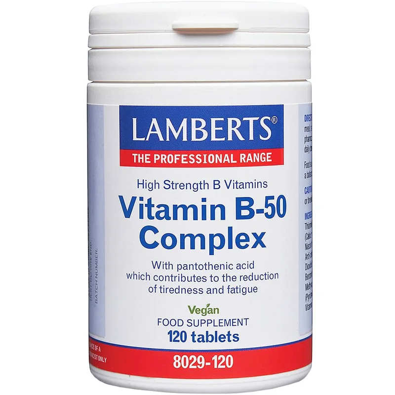 Lamberts Vitamin B-50 Complex Συμπλήρωμα Διατροφής Συμπλέγματος Βιταμινών Β Υψηλής Ισχύος για την Καλή Λειτουργία του Νευρικού Συστήματος, Τόνωση & Ενέργεια 120tabs