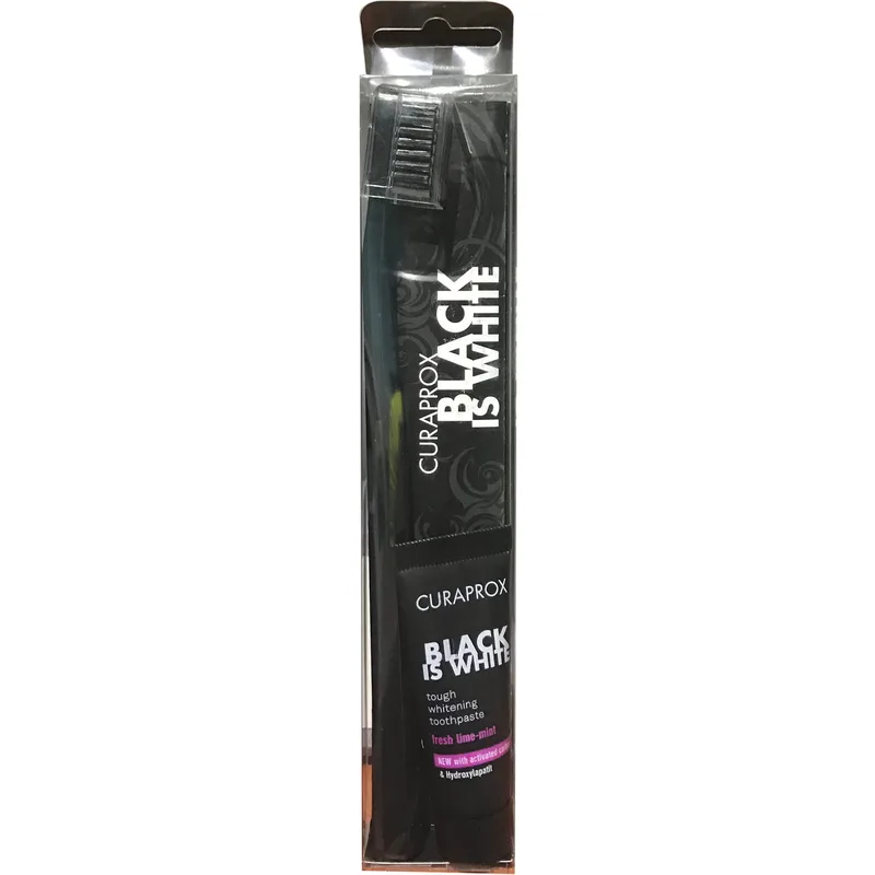 Curaprox Black is White Pack Οδοντόβουρτσα & Tough Whitening Toothpaste Λευκαντική Οδοντόκρεμα 8ml