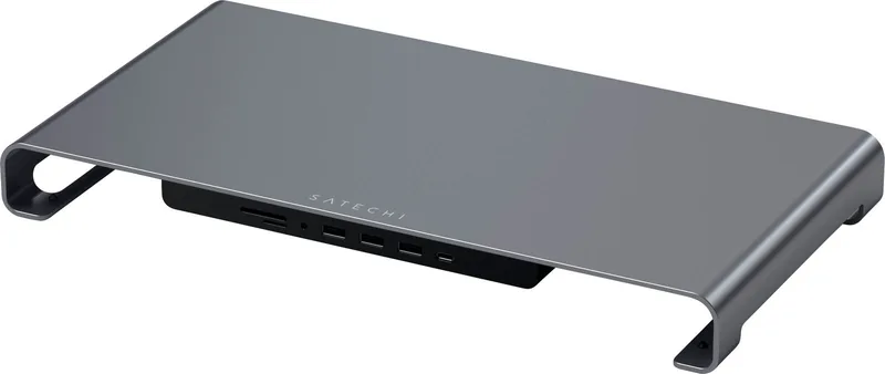 Satechi USB-C Monitor Stand Hub XL - Βάση Αλουμινίου για Laptop με 3 USB-A / 1 x SD & MicroSD / 1 x Type-C / 1 x 3.5mm Jack - Space Gray (ST-UCSHXLM)