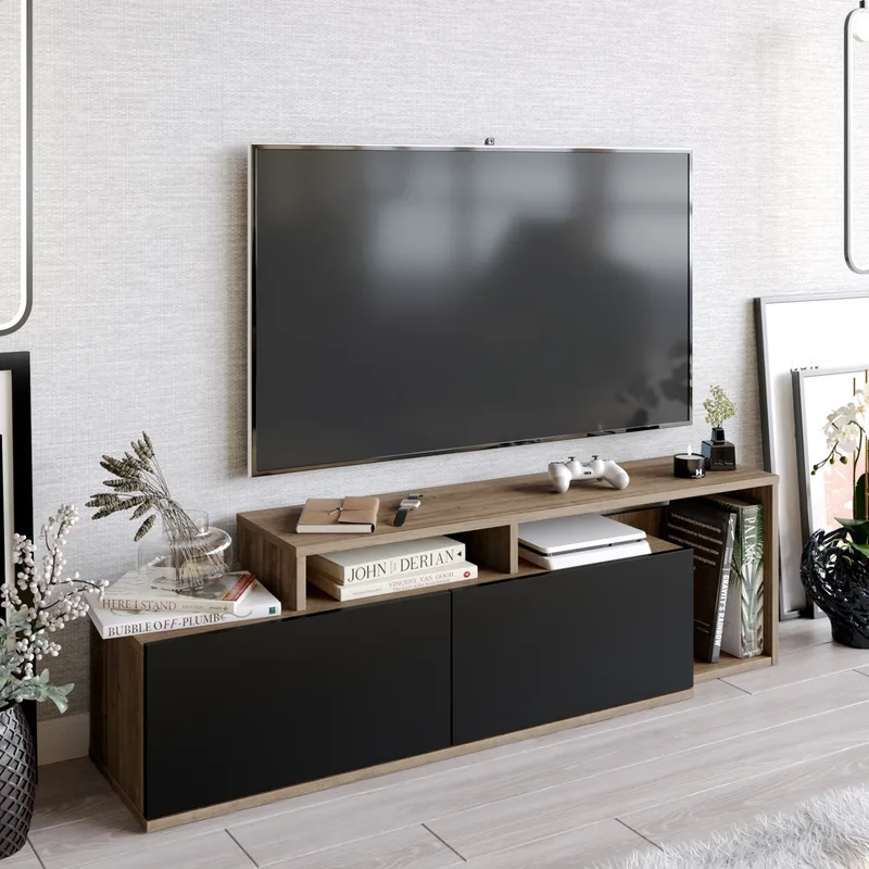 Βάση Τηλεόρασης Nexera - Walnut, Black 788Dec4033 (149,8x42,9x35,3)
