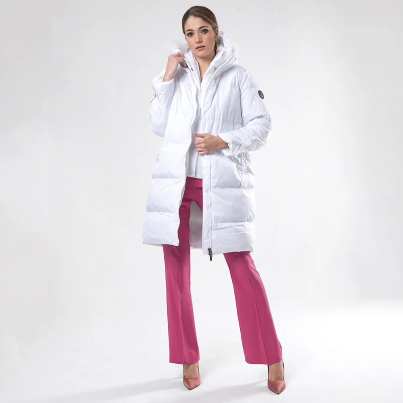 Γυναικείο Padded Jacket Λευκό Μακρύ (Regular Fit) New Arrival