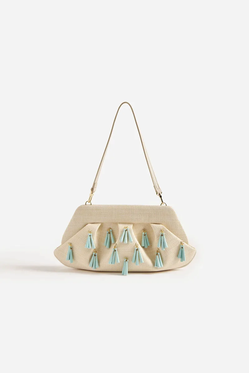 Themoirè γυναικείο τσαντάκι clutch vegan από raffia "Emera" - TMSS25EMROP125 Εκρού