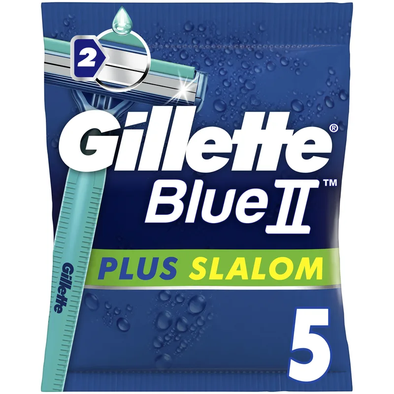 Gillette Blue II Plus Slalom με 2 Λεπίδες και Ταινία από Aloe για Προστασία του Δέρματος από τους Ερεθισμούς 5τμχ