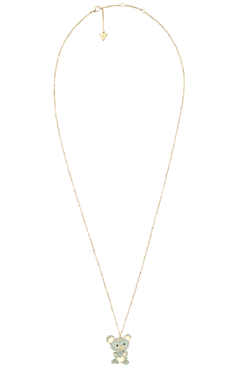GUESS STEEL VINTAGE GUESS JUBN05139JWYGLST/U Κολιέ Χρυσό Με Αρκουδάκι Με Γαλάζιες Πέτρες