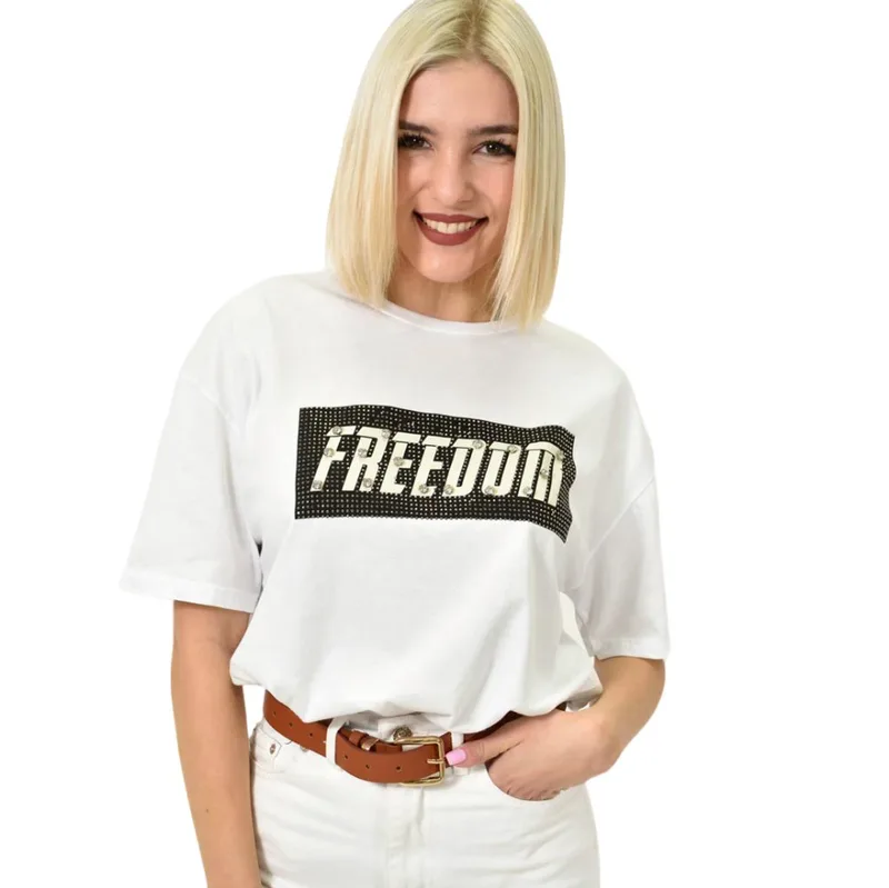 Γυναικείο T-shirt με σχέδιο Freedom Λευκό 23141