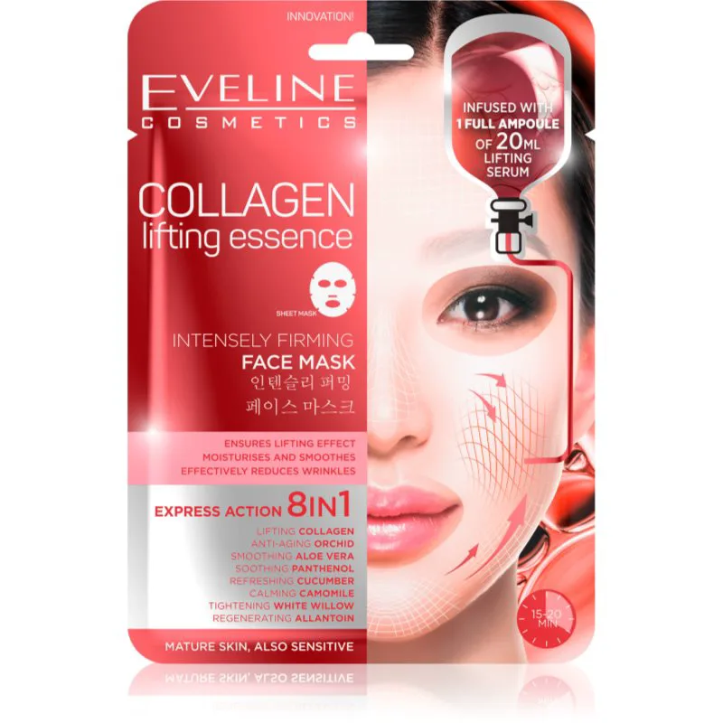 Eveline Cosmetics Sheet Mask Collagen Μάσκα ανόρθωσης και σύσφιξης με κολαγόνο 1 τμχ