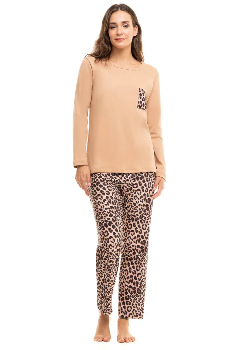 Πιτζάμα γυναικεία Animal Print Cherry Underwear CHR1133-Μπεζ