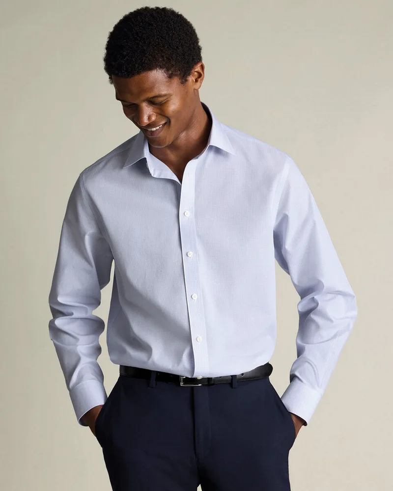 Charles Tyrwhitt Ανδρικό Πουκάμισο Slim Fit Με Καρό Σχέδιο Και Cutaway Γιακά