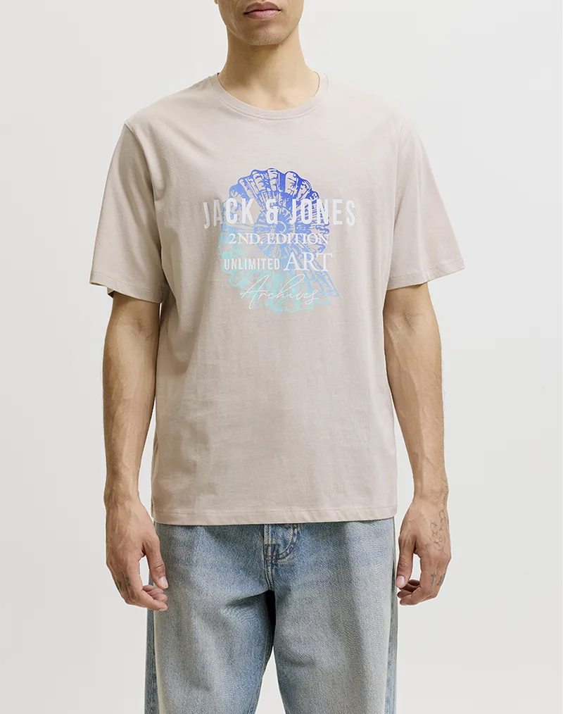 JACK&JONES JJGRADIENT PRINT TEE SS CREW NECK LN 12288094-Moonbeam Cream