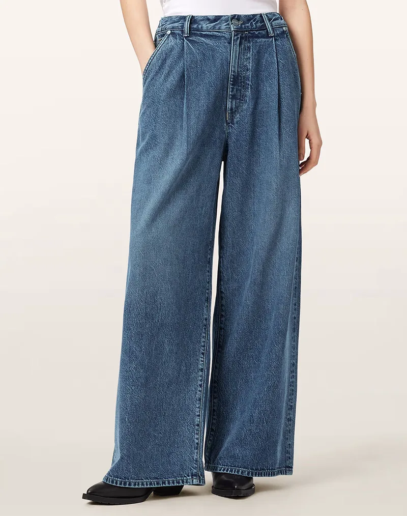 ALL SAINTS HAZE PLEAT JEAN W047EE-Mid Indigo DenimBlue