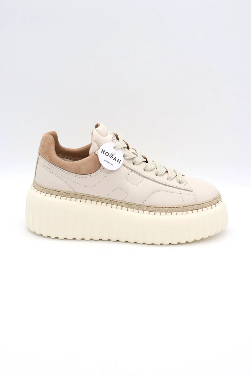 HOGAN ΠΑΠΟΥΤΣΙΑ SNEAKERS H-STRIPES H659 ALLACCIATO ΔΕΡΜΑ ΕΚΡΟΥ
