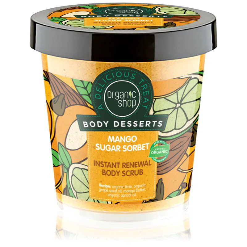 Organic Shop Body Desserts Mango Sugar Sorbet πίλινγκ ζάχαρης για αποκατάσταση για το σώμα 450 ml