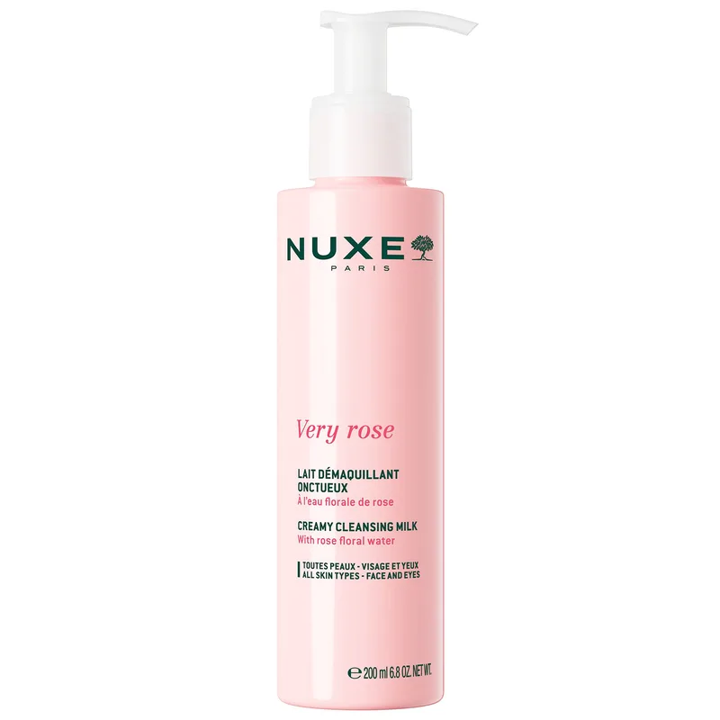 Nuxe Very Rose Creamy Cleansing Milk Κρεμώδες Γαλάκτωμα Καθαρισμού με Ροδόνερο για Κάθε Τύπο Επιδερμίδας για Πρόσωπο & Μάτια με Αντλία 200ml