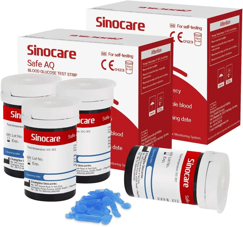 [100pcs] Sinocare Glucometer Glucose Test Strips with free lancets | Safe AQ Smart/Safe AQ Voice