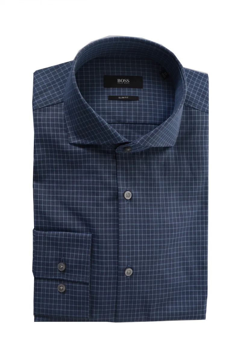 BOSS ΠΟΥΚΑΜΙΣΟ JASON SLIM FIT ΚΑΡΩ ΜΠΛΕ