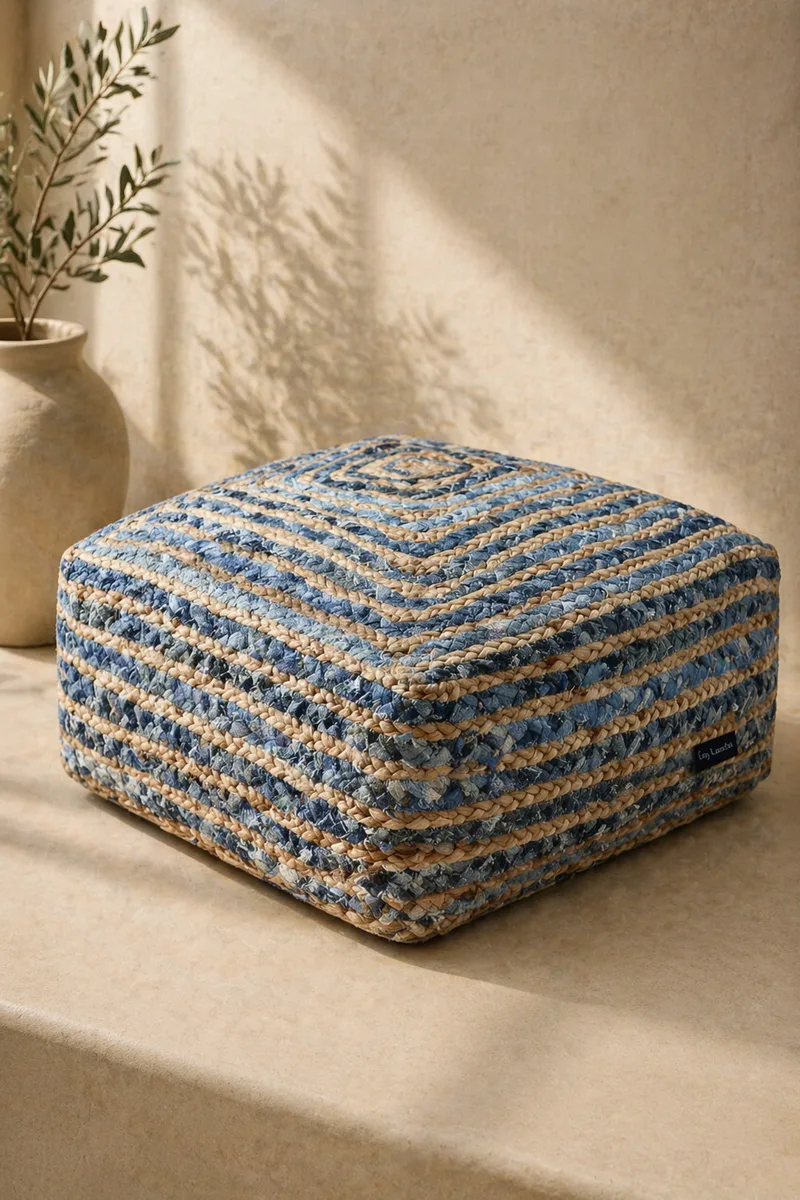 Πουφ Boho Denim Guy Laroche 50x50x25cm Μονόχρωμο