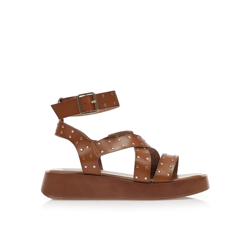 Flatforms κάμελ δερματίνη με χρυσά τρουκς ΚΑΜΕΛ