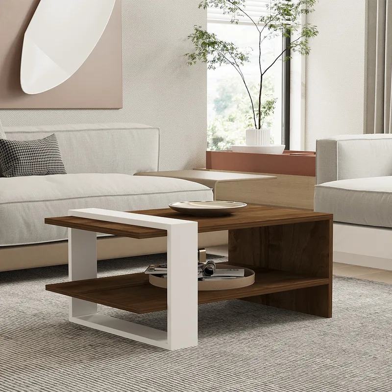 Τραπέζι Σαλονιού Με Ράφι (80x50x35) A-G Gaye 835PUQ2816 Walnut/White
