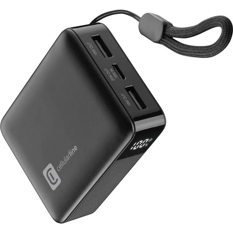 Cellularline Powerbank Telco 10000mAh LCD Fast Charging 20W with 2 USB-C and 1 USB-A Ports