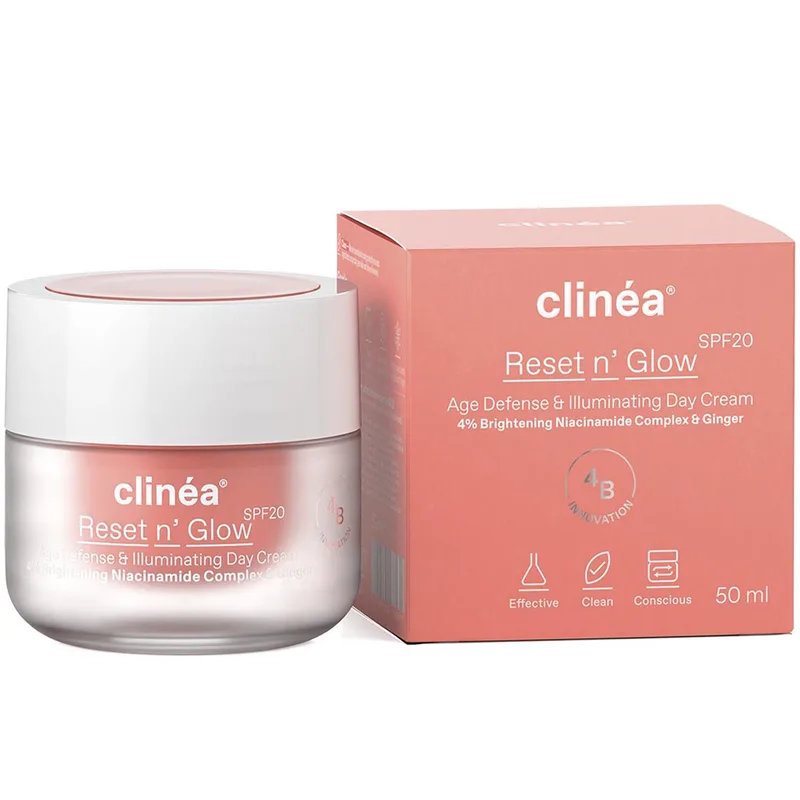 Clinéa Reset n' Glow Age Defense & Illuminating Day Cream Spf20,Αντιγηραντική Κρέμα Ημέρας Προσώπου για Επαναφορά της Λάμψης, με Αντηλιακό Δείκτη Προστασίας 50ml