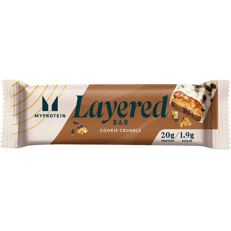 My Protein Layered Bar Μπάρα Υψηλής Περιεκτικότητας σε Πρωτεΐνη Πολλαπλών Στρώσεων για Υποστήριξη της Ανάπτυξης & της Διατήρησης της Μυϊκής Μάζας με Γεύση Σοκολάτα, Μπισκότο & Καραμέλα 60g 1 Τεμάχιο - Cookie Crumble