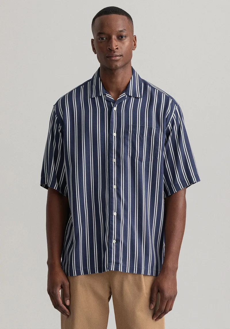 GANT Κοντομάνικο Πουκάμισο της σειράς Lyocell Stripe - 3014794 409 Classic Blue