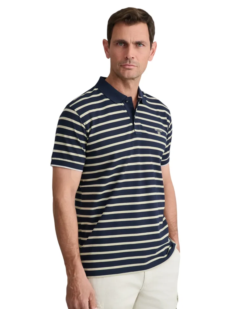 Navy & Green Ανδρική Μπλούζα Πόλο Κοντομάνικη Ριγέ 24GE.1039 MARINE BLUE/BUTTER