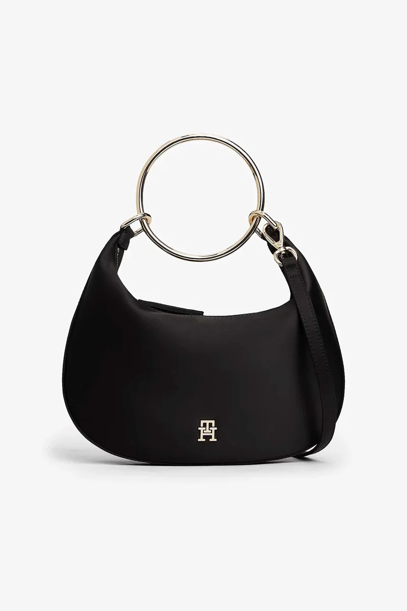 Tommy Hilfiger γυναικεία τσάντα χειρός hobo με μεταλλικό monogram "TH Bright Bracelet" - AW0AW18236 Μαύρο