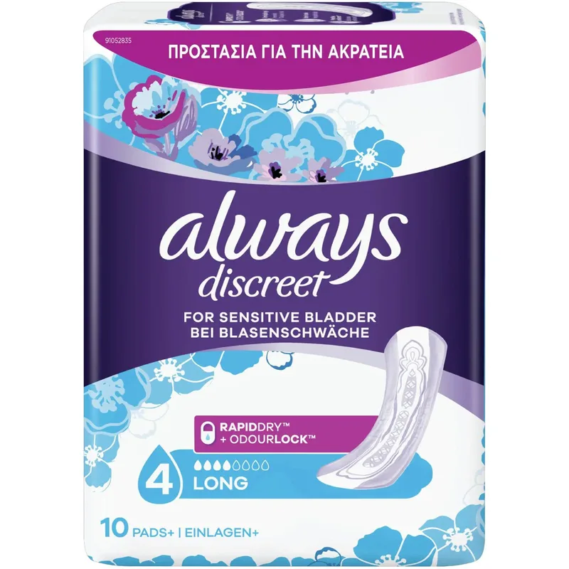 Always Discreet Long for Sensitive Bladder Σερβιέτες Μεγάλου Μεγέθους για την Ακράτεια 10 Τεμάχια